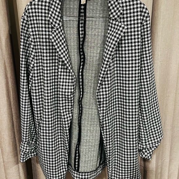 COPY - - -Philosophy Black White Gingham Blazer 3/4 Gathered Sleeve Women's Siz… - Picture 3 of 11